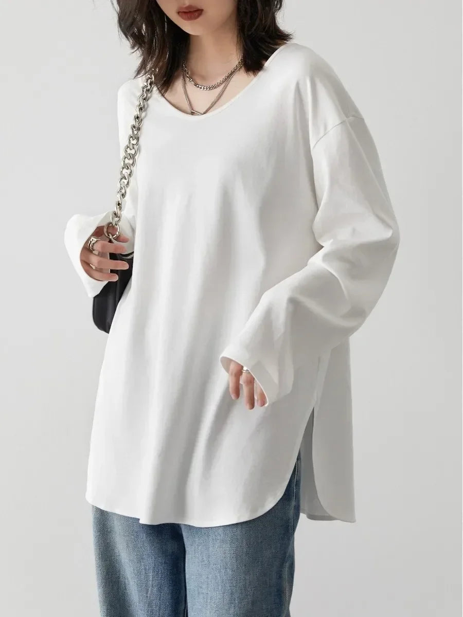 Casual U-Neck Long Sleeve Tee – Spring/Autumn 2025 Collection