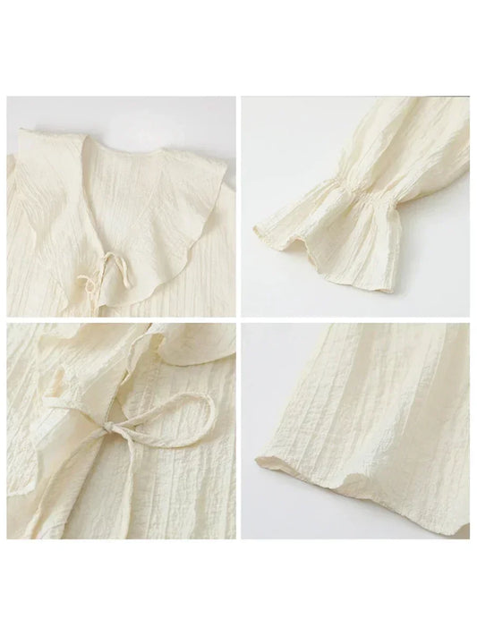 Ruffled V-Neck Lace Up Blouse – Spring/Summer 2025