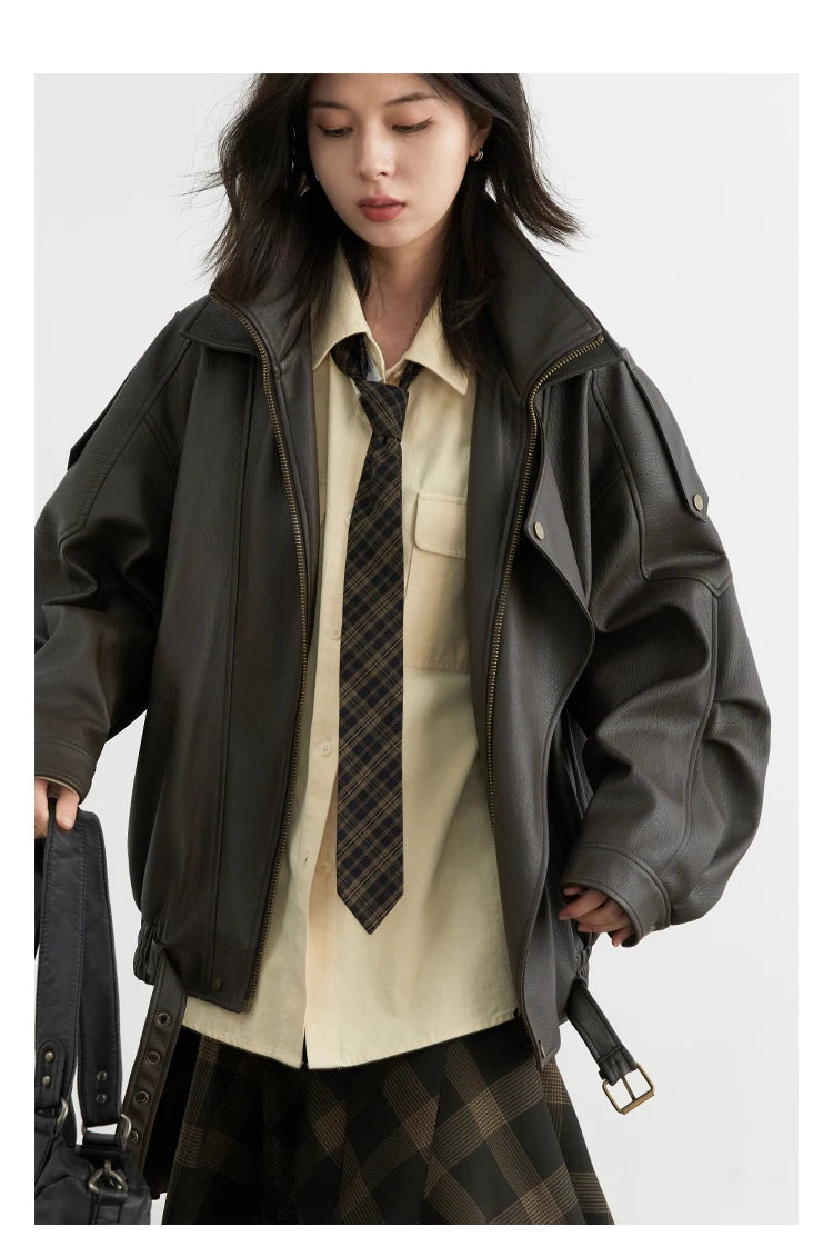 Retro PU Leather Jacket – Spring/Autumn 2025