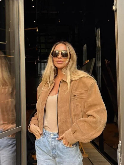 Brown Suede Cropped Jacket – Autumn 2025