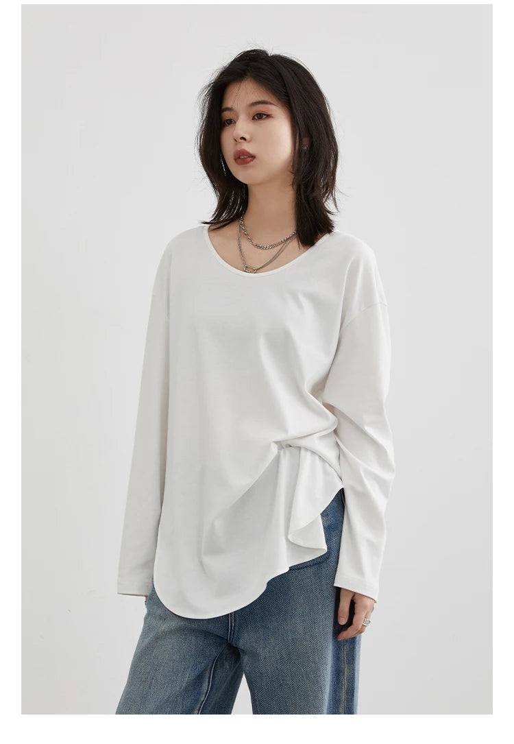 Casual U-Neck Long Sleeve Tee – Spring/Autumn 2025 Collection