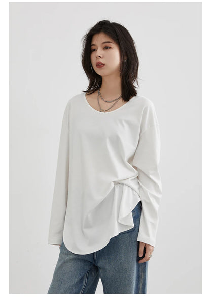 Casual U-Neck Long Sleeve Tee – Spring/Autumn 2025 Collection