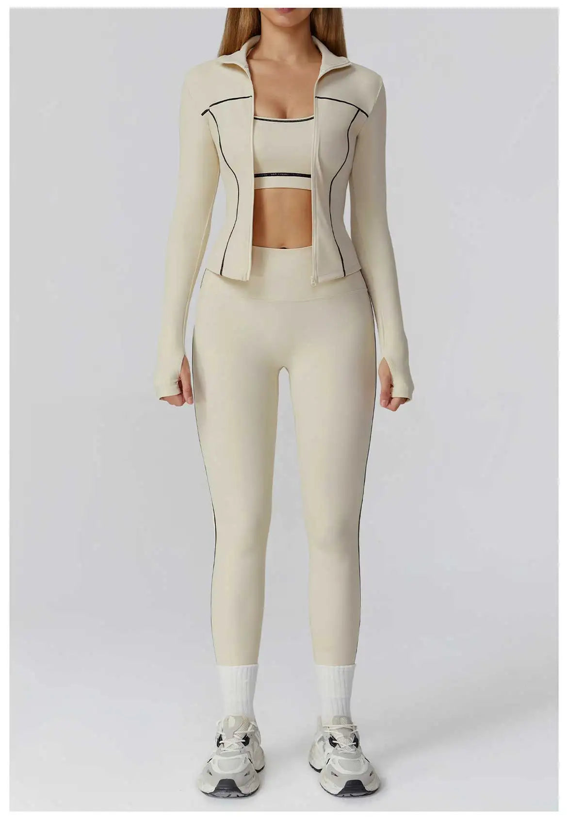 Women’s Seamless Yoga Set – 2/3PCS Fitness Tracksuit with Long Sleeve Jacket and High Waist Leggings