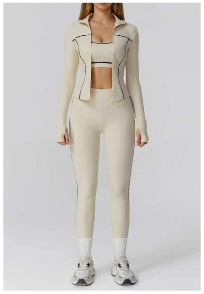 Women’s Seamless Yoga Set – 2/3PCS Fitness Tracksuit with Long Sleeve Jacket and High Waist Leggings