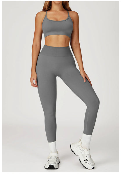 Women’s 2PCS Seamless Yoga Set – Zipper Long Sleeve Crop Top and High Waist Leggings