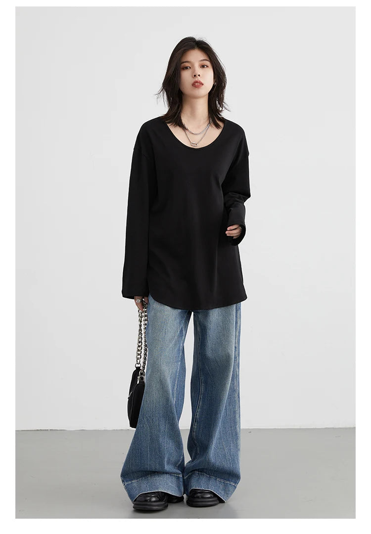 Casual U-Neck Long Sleeve Tee – Spring/Autumn 2025 Collection