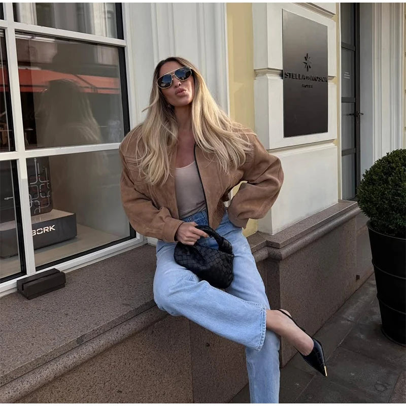 Brown Suede Cropped Jacket – Autumn 2025