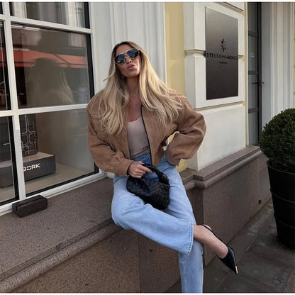 Brown Suede Cropped Jacket – Autumn 2025