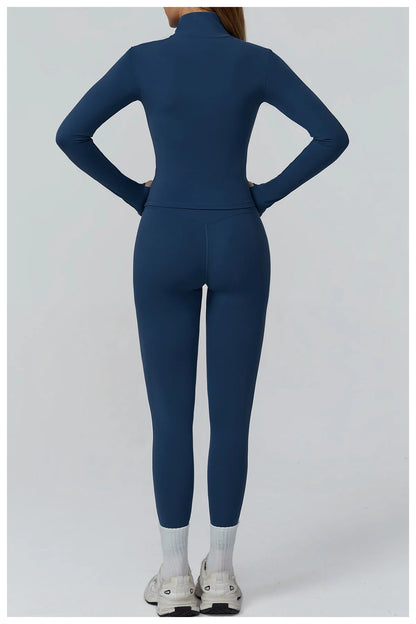 Women’s Seamless Yoga Set – 2/3PCS Fitness Tracksuit with Long Sleeve Jacket and High Waist Leggings