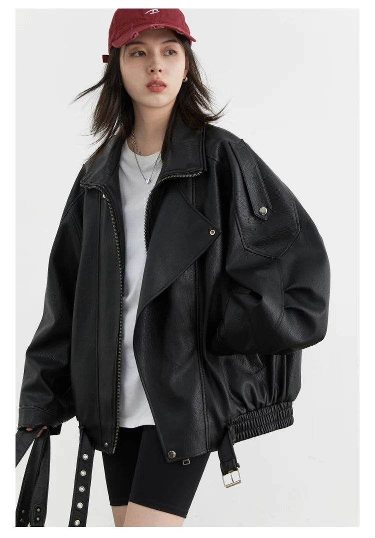 Retro PU Leather Jacket – Spring/Autumn 2025