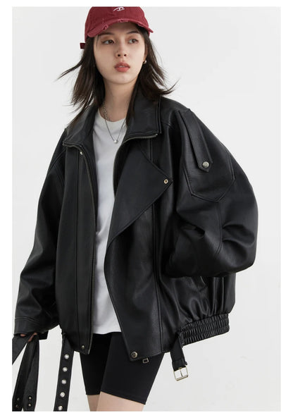 Retro PU Leather Jacket – Spring/Autumn 2025