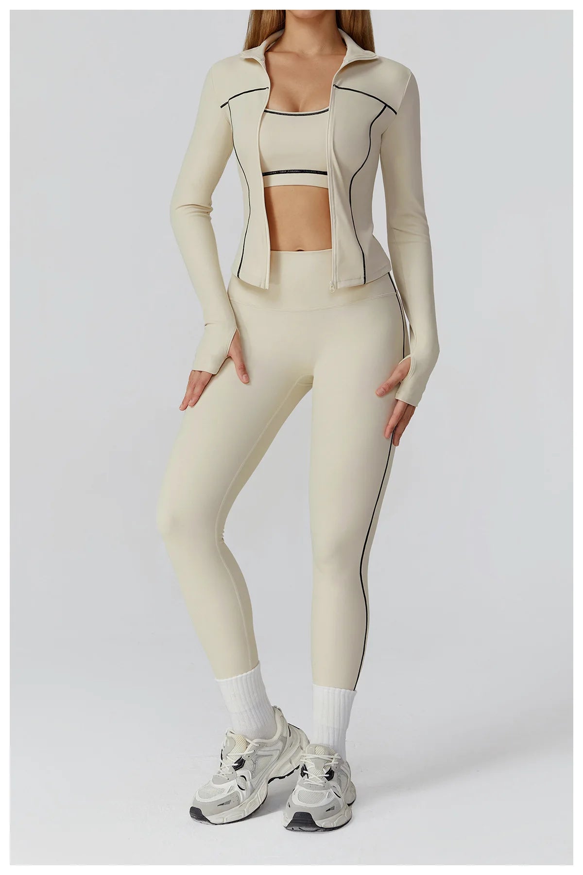 Women’s Seamless Yoga Set – 2/3PCS Fitness Tracksuit with Long Sleeve Jacket and High Waist Leggings