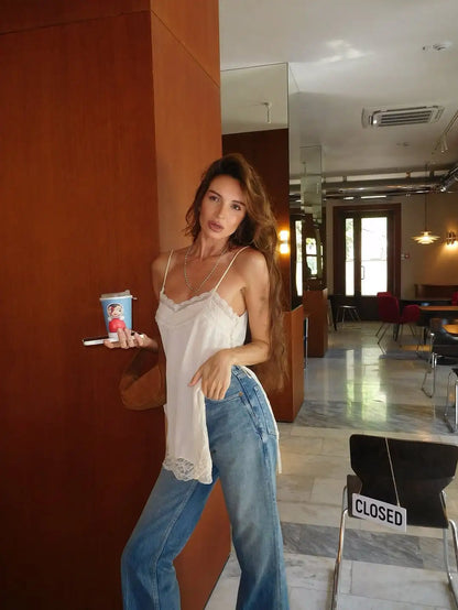 Lace Patchwork V-Neck Top – Summer 2025