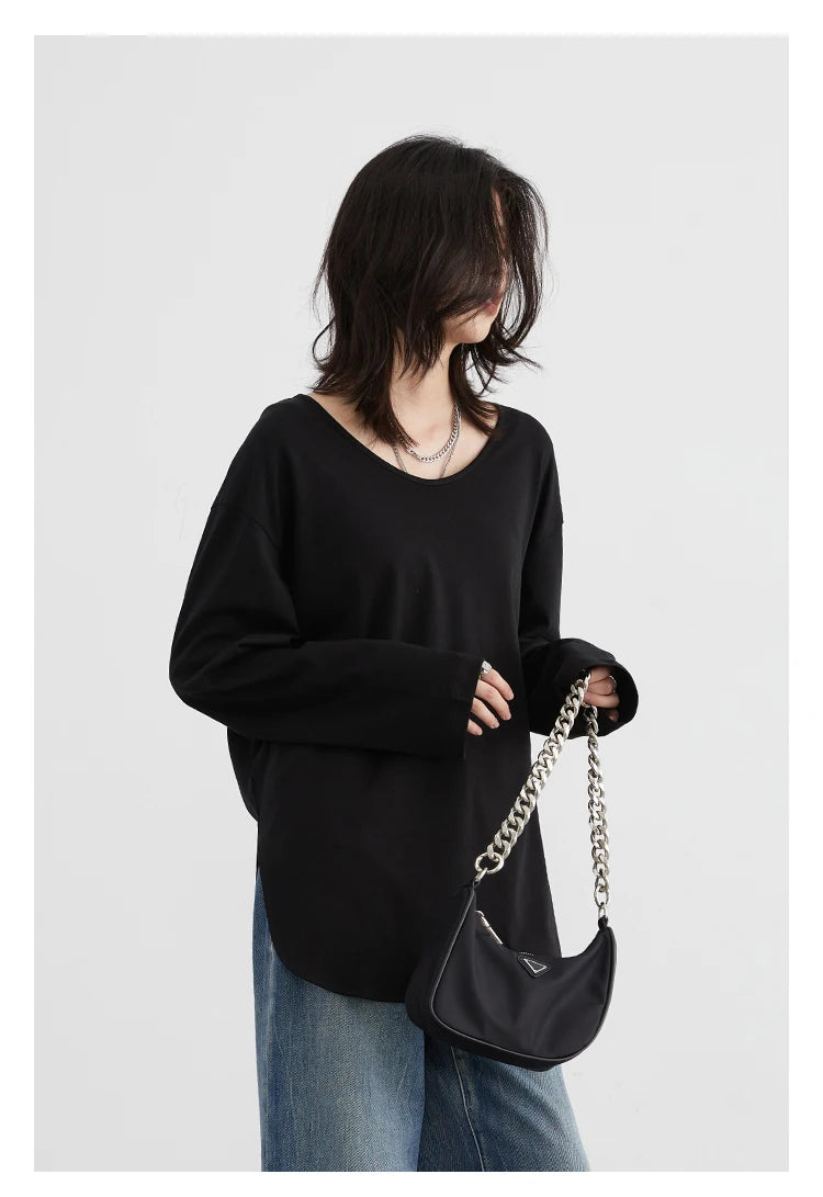 Casual U-Neck Long Sleeve Tee – Spring/Autumn 2025 Collection