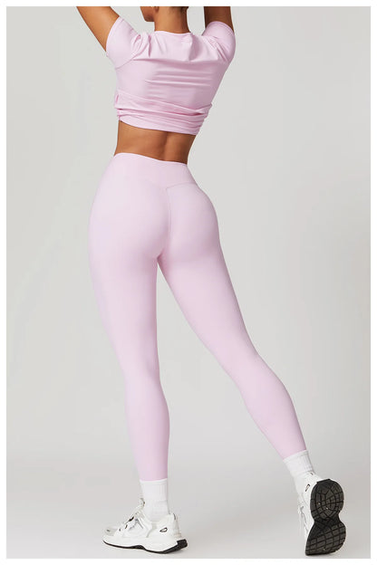 Women’s 2PCS Yoga Skirt Set – Short Sleeve Crop Top and High Waist Leggings