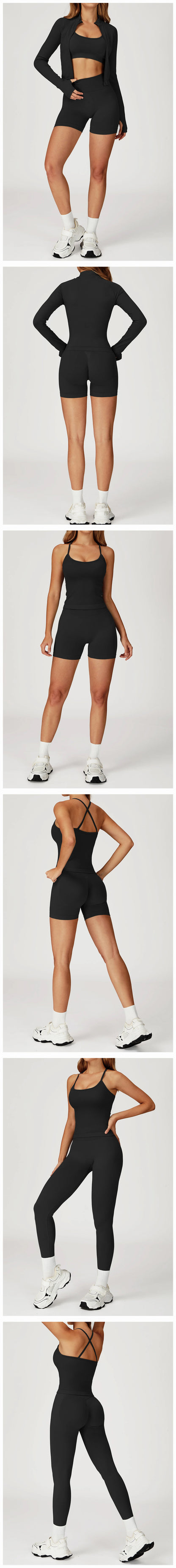 Women’s 2PCS Seamless Yoga Set – Zipper Long Sleeve Crop Top and High Waist Leggings