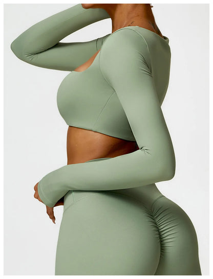 Women’s Long Sleeve Yoga Shirt – Quick-Dry Push-Up Fitness Top