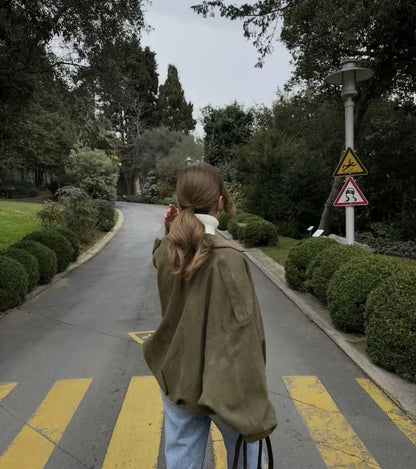 Women Suede Bomber Jacket