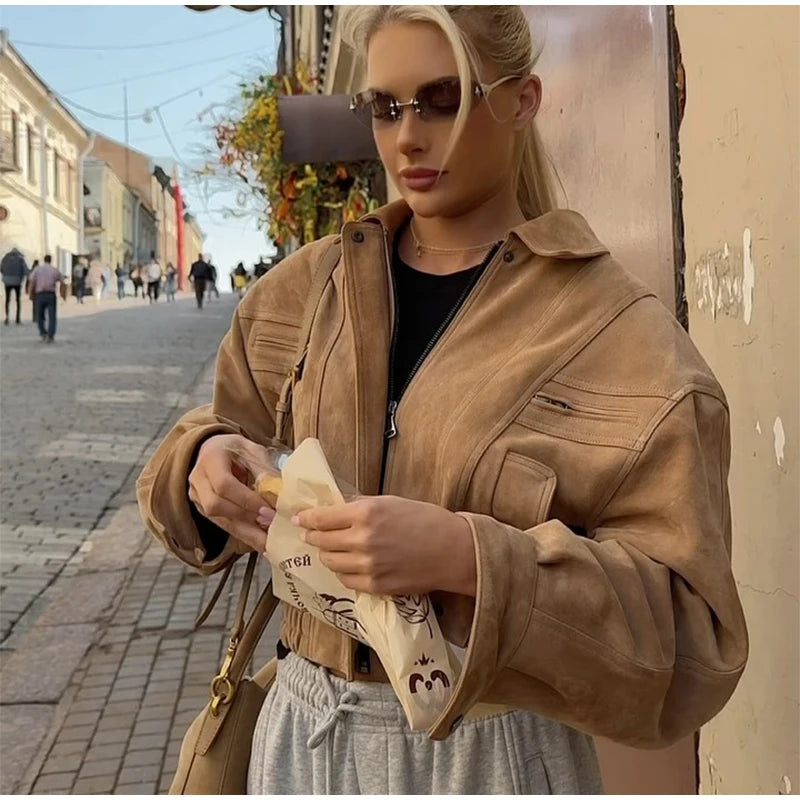 Brown Suede Cropped Jacket – Autumn 2025