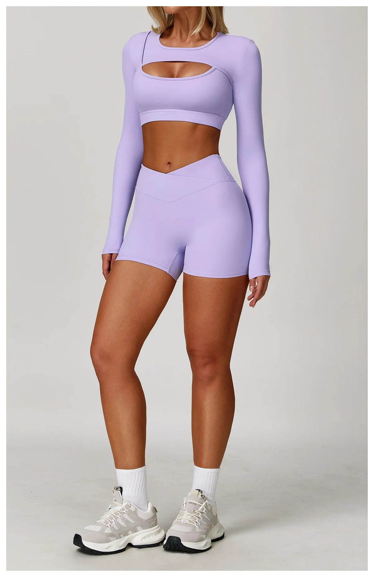 Women’s 3PCS Yoga Set – Long Sleeve Crop Top