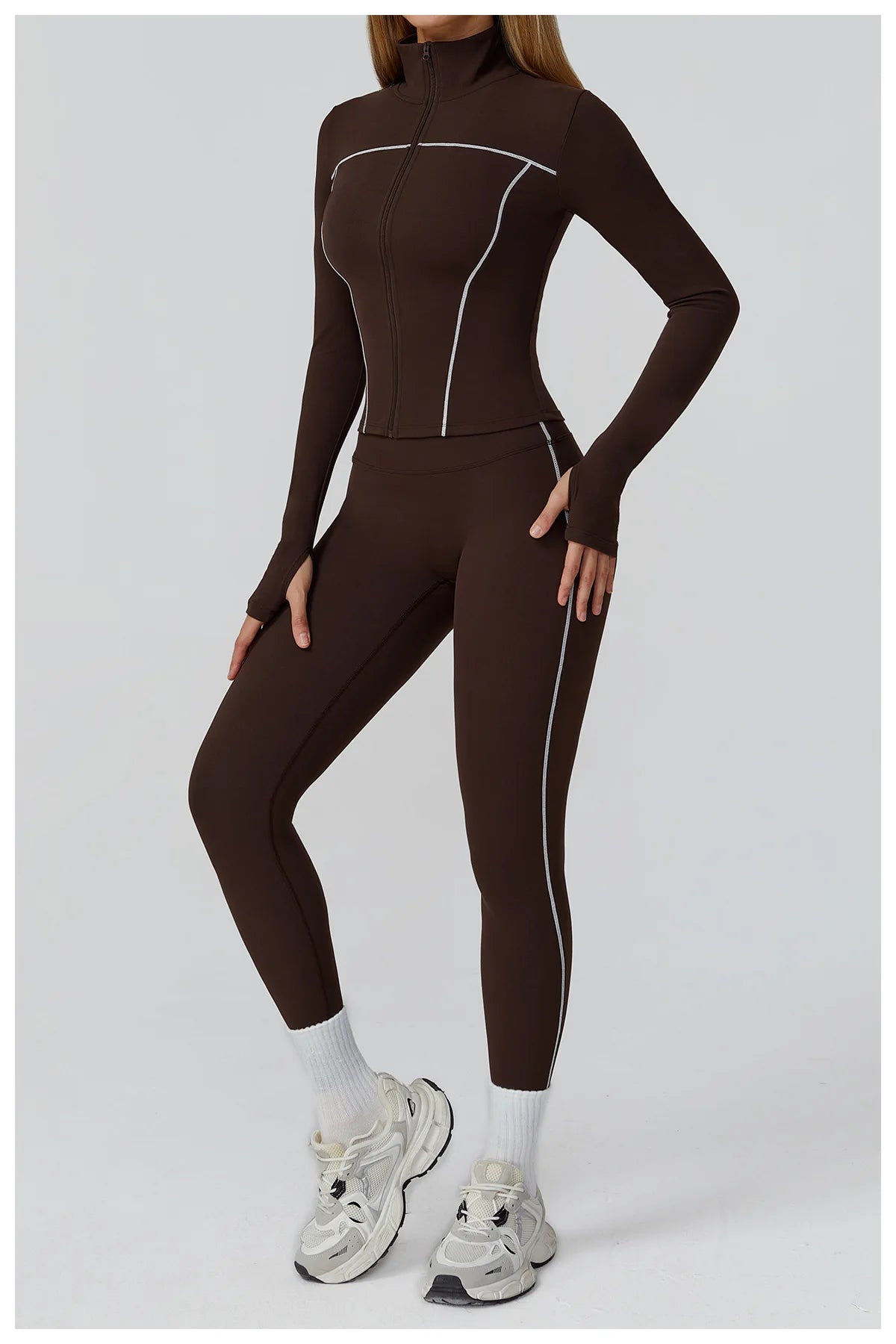 Women’s Seamless Yoga Set – 2/3PCS Fitness Tracksuit with Long Sleeve Jacket and High Waist Leggings