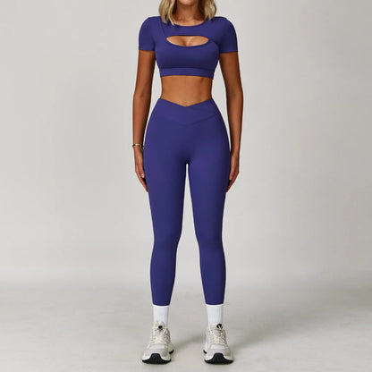 Women’s 3PCS Yoga Set – Long Sleeve Crop Top