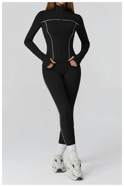 Women’s Seamless Yoga Set – 2/3PCS Fitness Tracksuit with Long Sleeve Jacket and High Waist Leggings