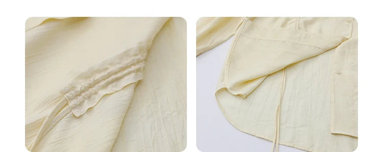 Korean V-Neck Lace-Up Blouse – Spring/Summer 2025 Collection