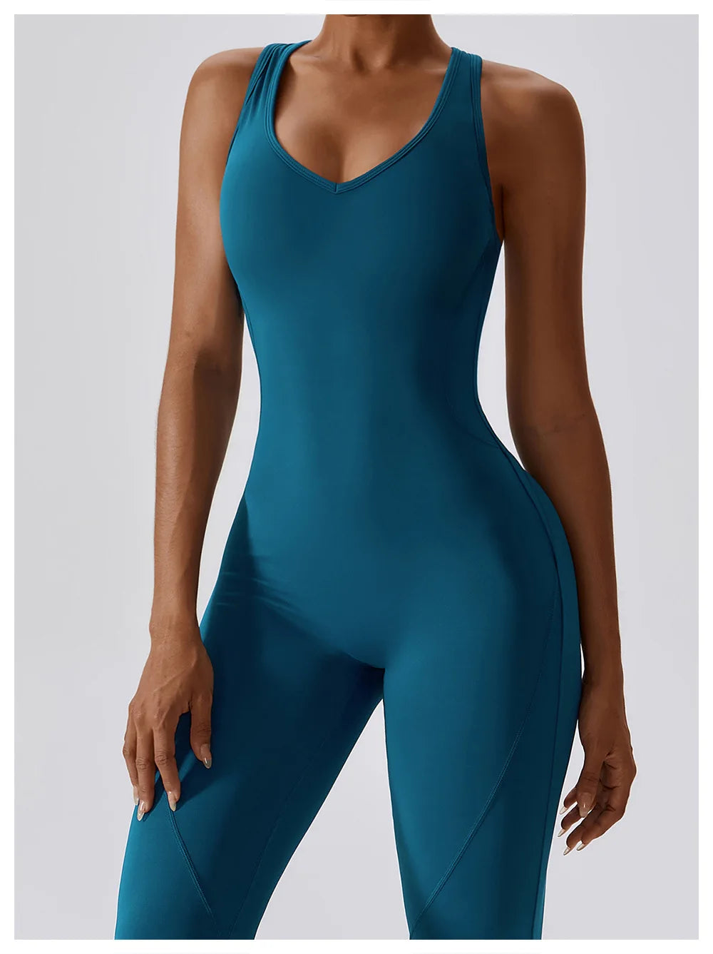 Women’s Solid One-Piece Yoga Jumpsuit – Seamless Fitness Bodysuit