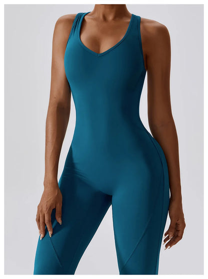 Women’s Solid One-Piece Yoga Jumpsuit – Seamless Fitness Bodysuit