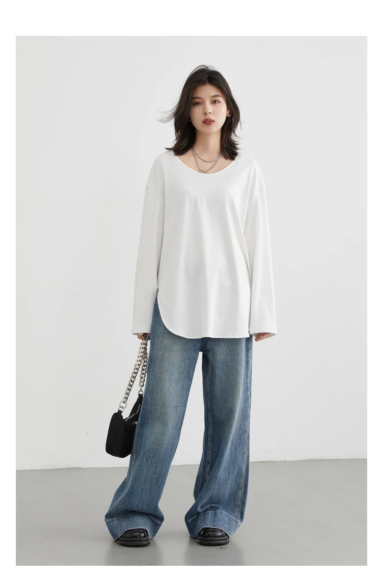 Casual U-Neck Long Sleeve Tee – Spring/Autumn 2025 Collection