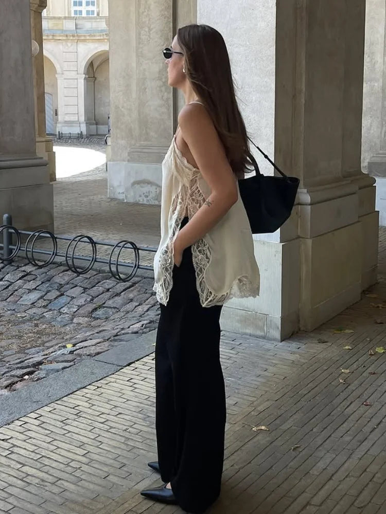 Lace Patchwork V-Neck Top – Summer 2025