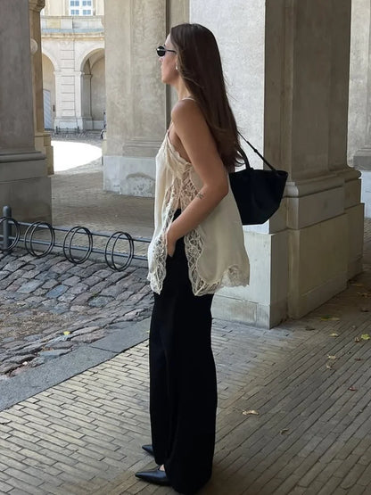 Lace Patchwork V-Neck Top – Summer 2025