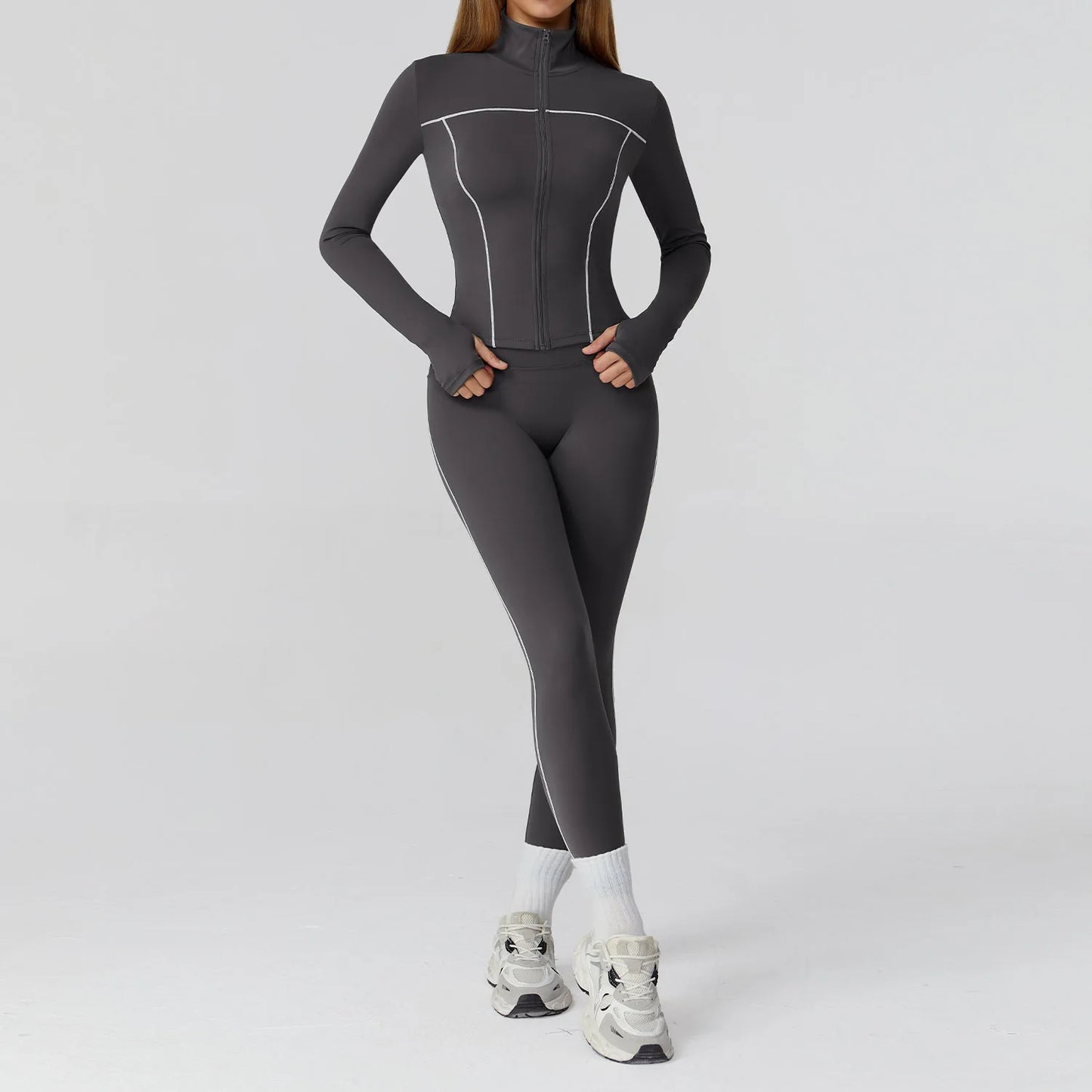 Women’s Seamless Yoga Set – 2/3PCS Fitness Tracksuit with Long Sleeve Jacket and High Waist Leggings