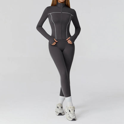 Women’s Seamless Yoga Set – 2/3PCS Fitness Tracksuit with Long Sleeve Jacket and High Waist Leggings