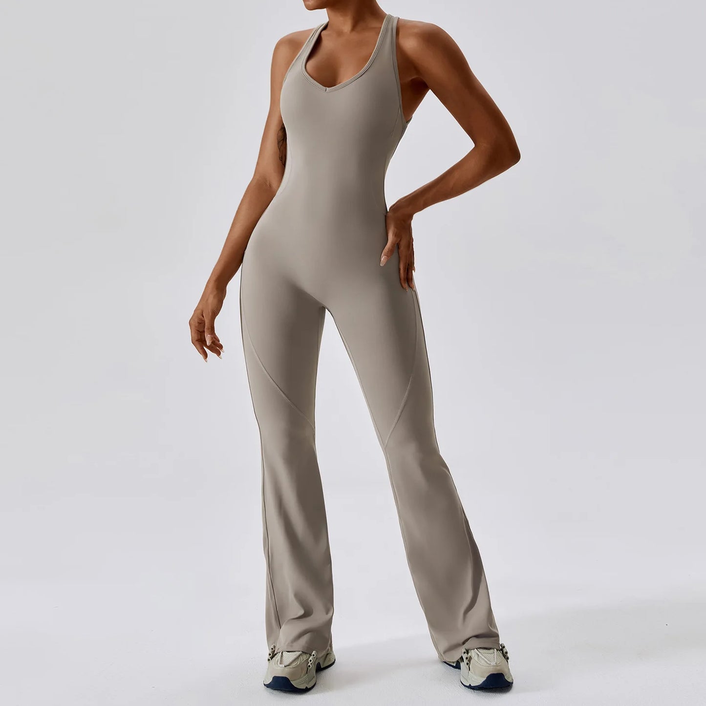 Women’s Solid One-Piece Yoga Jumpsuit – Seamless Fitness Bodysuit