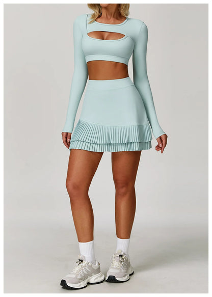 Women’s 3PCS Yoga Set – Long Sleeve Crop Top