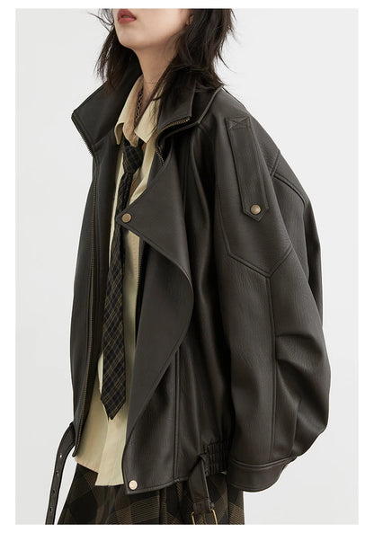 Retro PU Leather Jacket – Spring/Autumn 2025