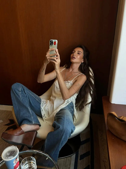 Lace Patchwork V-Neck Top – Summer 2025