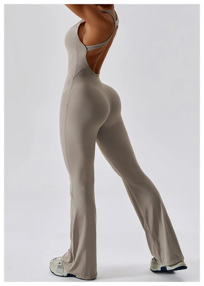 Women’s Solid One-Piece Yoga Jumpsuit – Seamless Fitness Bodysuit