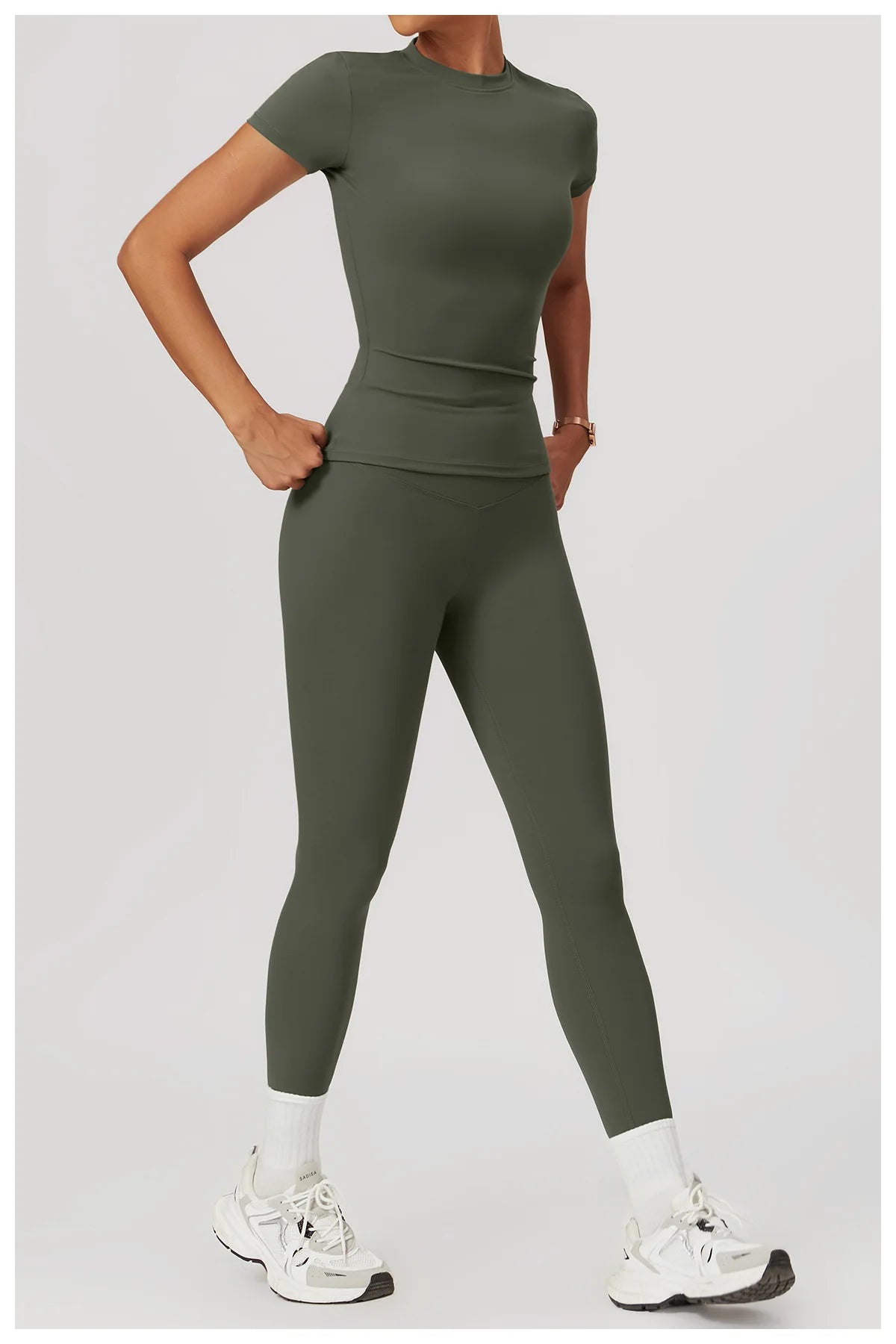 Women’s 2PCS Yoga Skirt Set – Short Sleeve Crop Top and High Waist Leggings