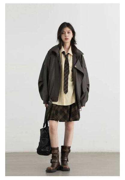 Retro PU Leather Jacket – Spring/Autumn 2025