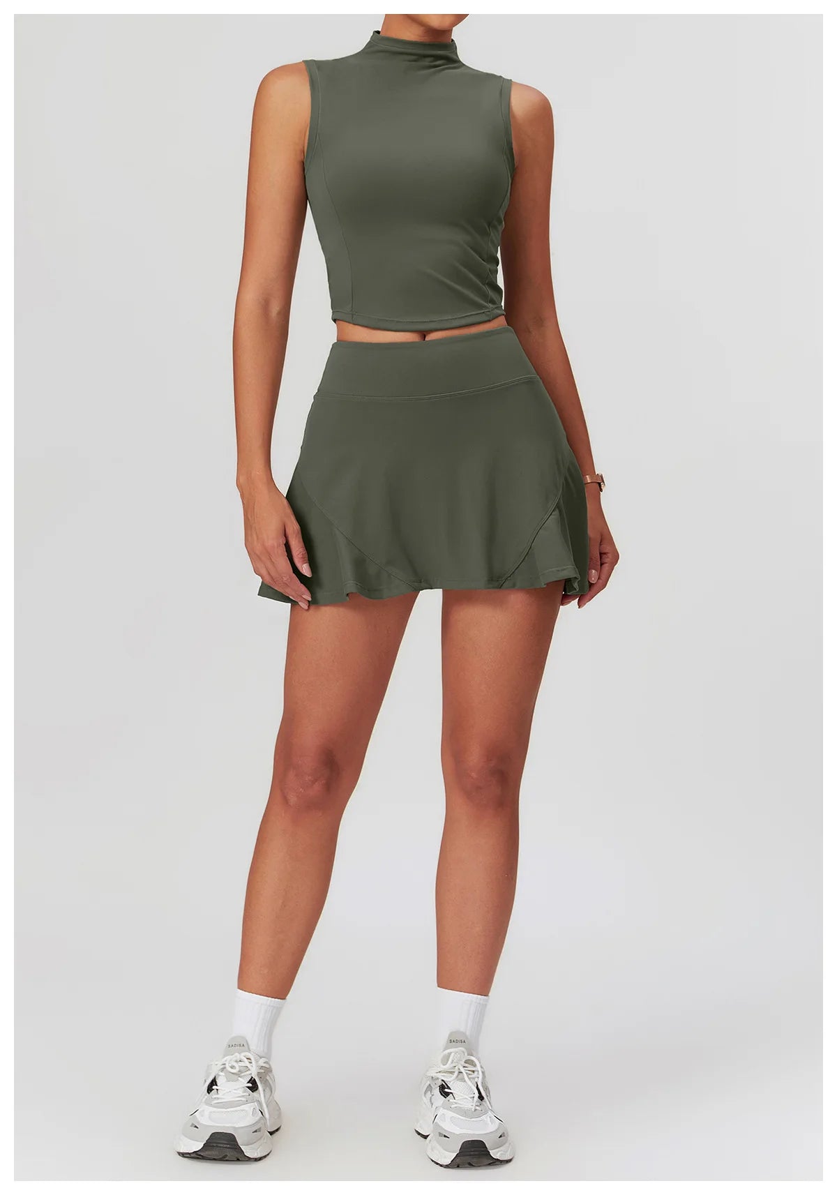 Women’s 2PCS Yoga Skirt Set – Short Sleeve Crop Top and High Waist Leggings