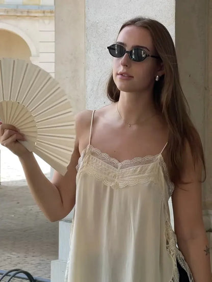 Lace Patchwork V-Neck Top – Summer 2025