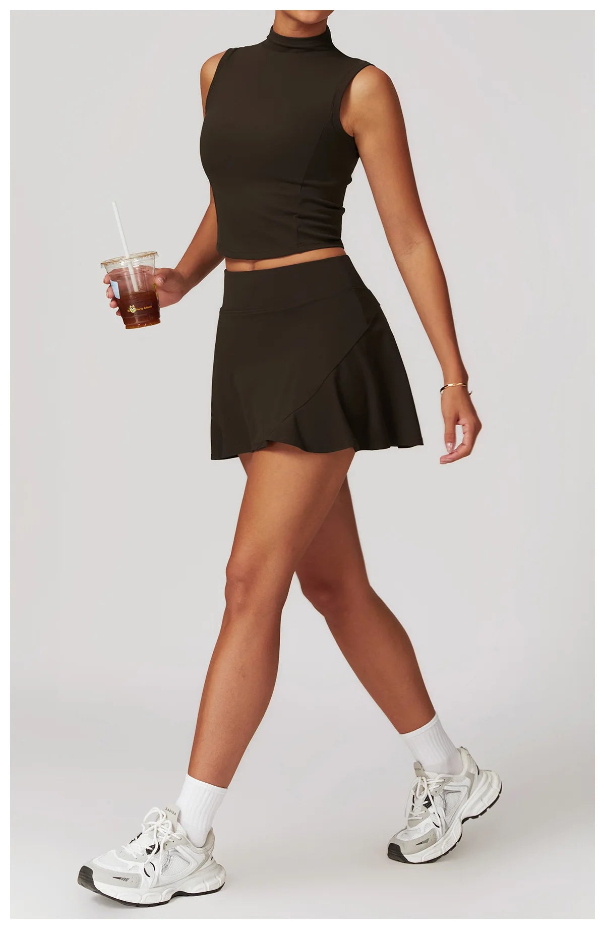 Women’s 2PCS Yoga Skirt Set – Short Sleeve Crop Top and High Waist Leggings