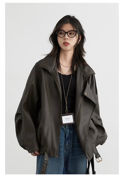 Retro PU Leather Jacket – Spring/Autumn 2025