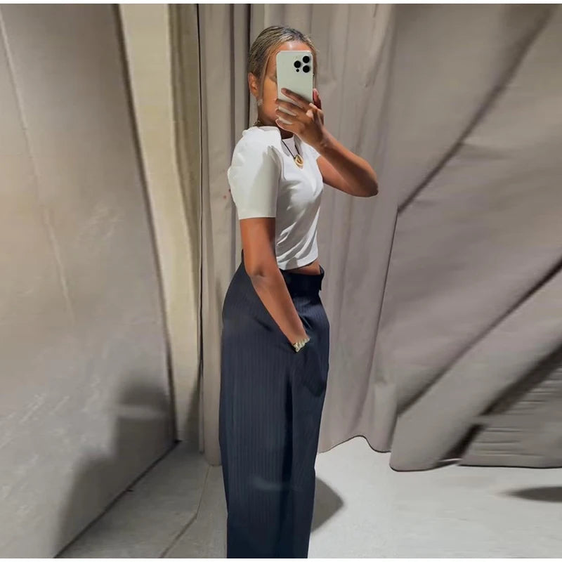 Striped Pleated Wide Leg Pants – Autumn 2025
