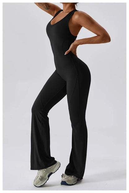 Women’s Solid One-Piece Yoga Jumpsuit – Seamless Fitness Bodysuit