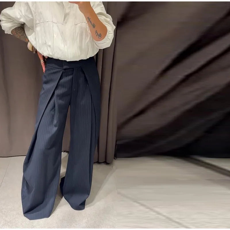 Striped Pleated Wide Leg Pants – Autumn 2025