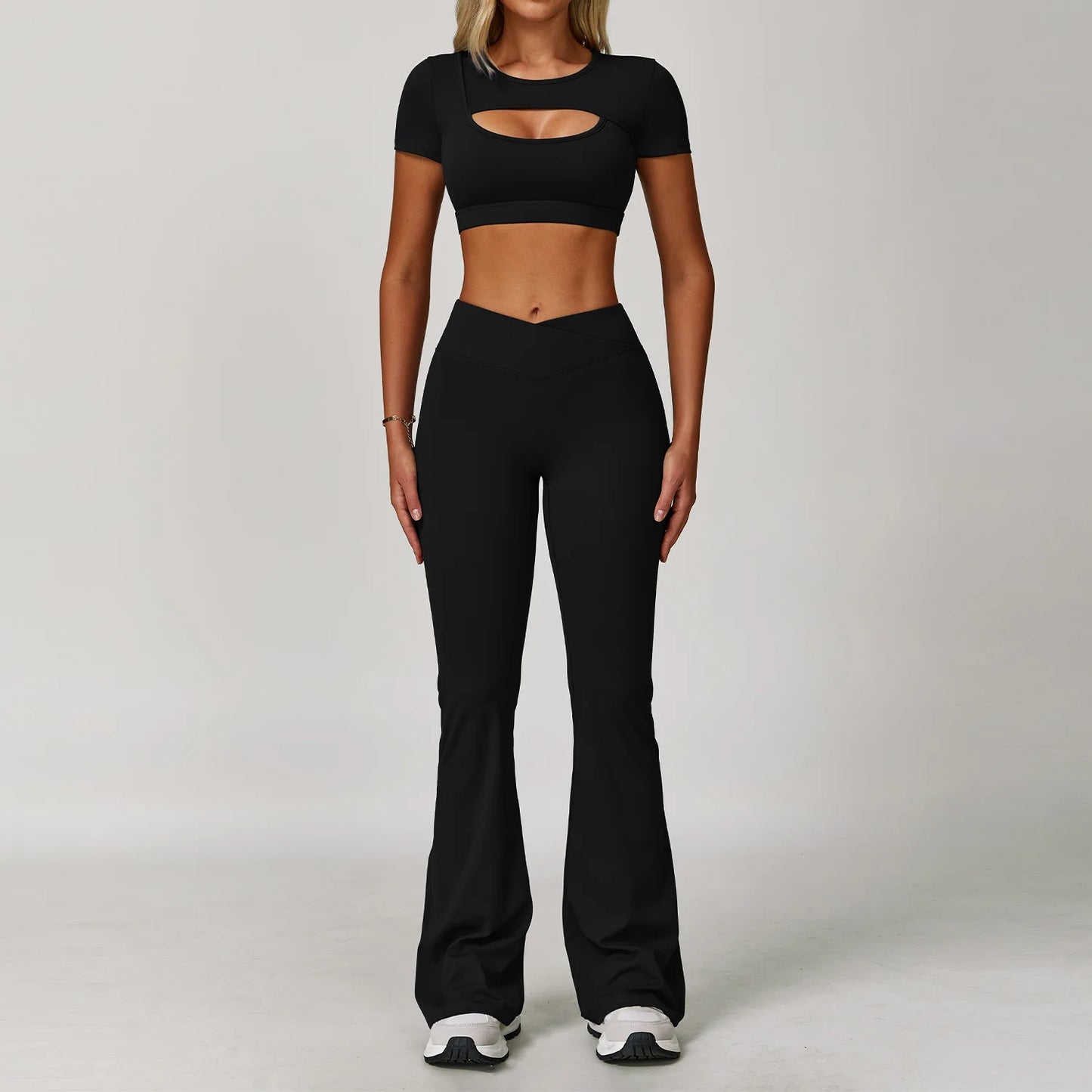 Women’s 3PCS Yoga Set – Long Sleeve Crop Top